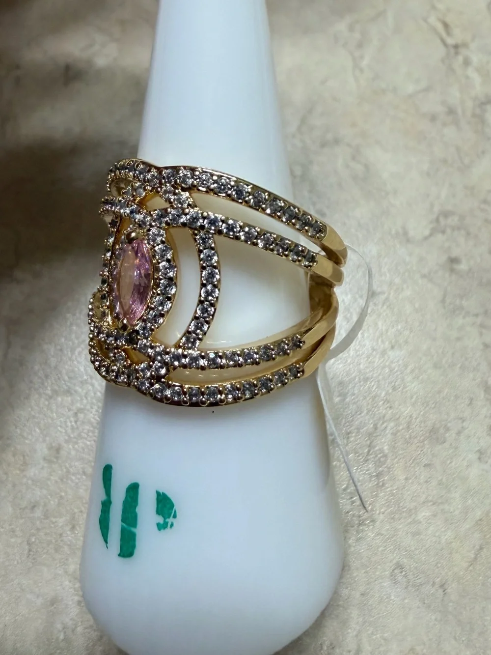 Bomb Party Size 7 Ring-Laced Into The Details Rose Quartz on Gold RG66456